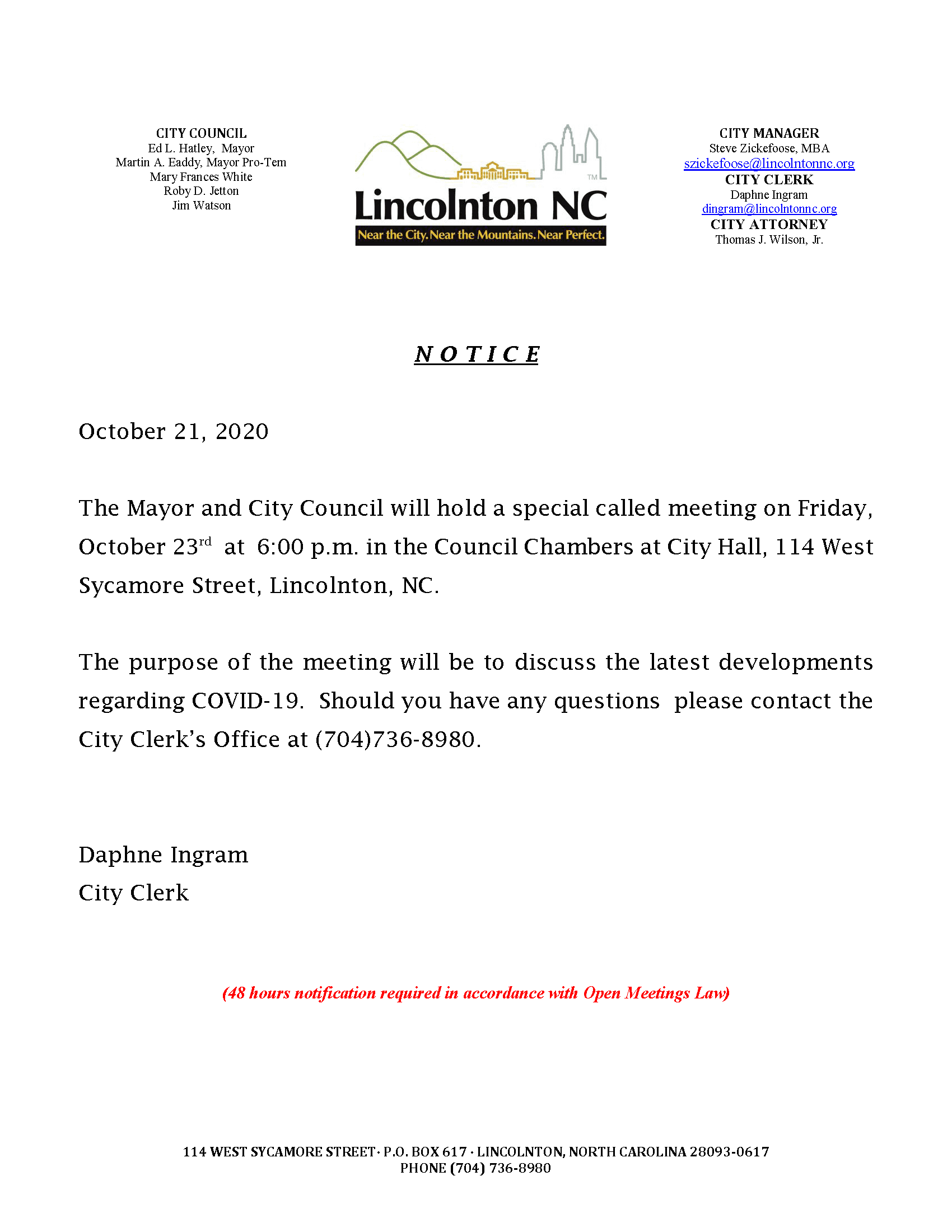 special called meeting 102320